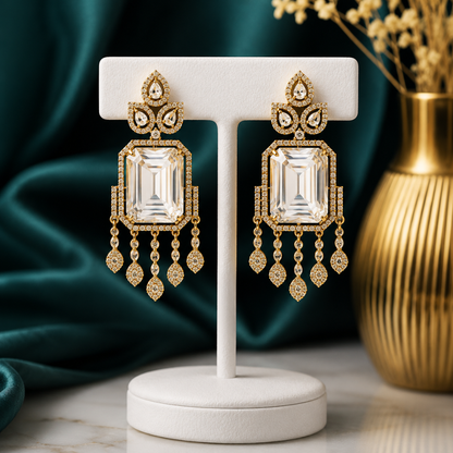 Royal Golden Emerald Cut Drop Earrings