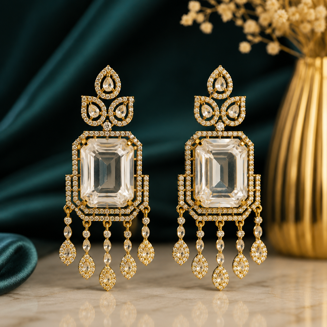 Royal Golden Emerald Cut Drop Earrings