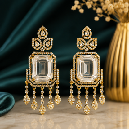 Royal Golden Emerald Cut Drop Earrings