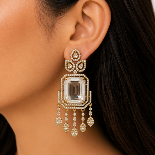 Royal Golden Emerald Cut Drop Earrings