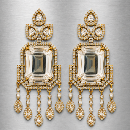 Royal Golden Emerald Cut Drop Earrings