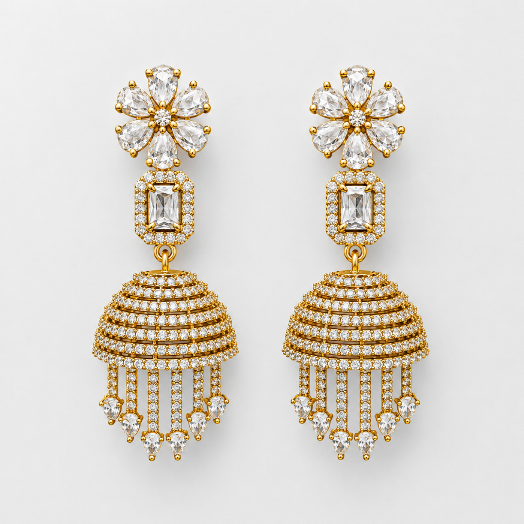 Royal Golden Floral Drop Earrings