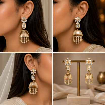 Royal Golden Floral Drop Earrings