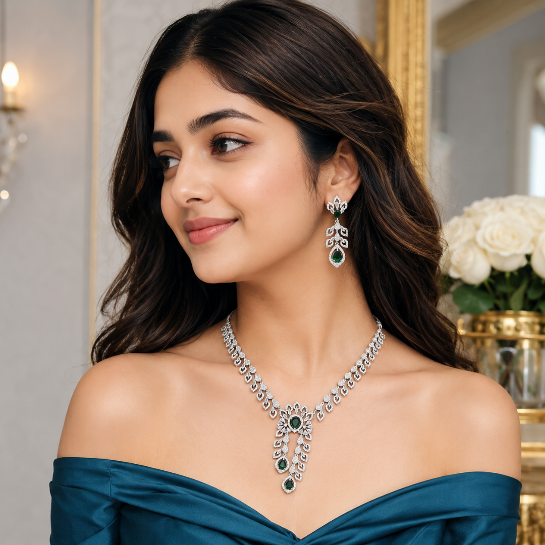 Royal Green Stone Necklace Set